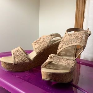 Pink lace wedges